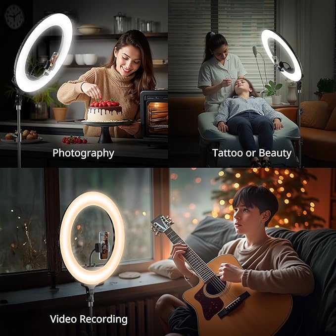 Aureday 22" Big Ring Light with 72" Sturdy Tripod Stand and Sandbag, 65W Large Studio Ringlight with Remote & Phone Holders for Photography/TikTok/YouTube/Tattoo/Barber/Video Recording