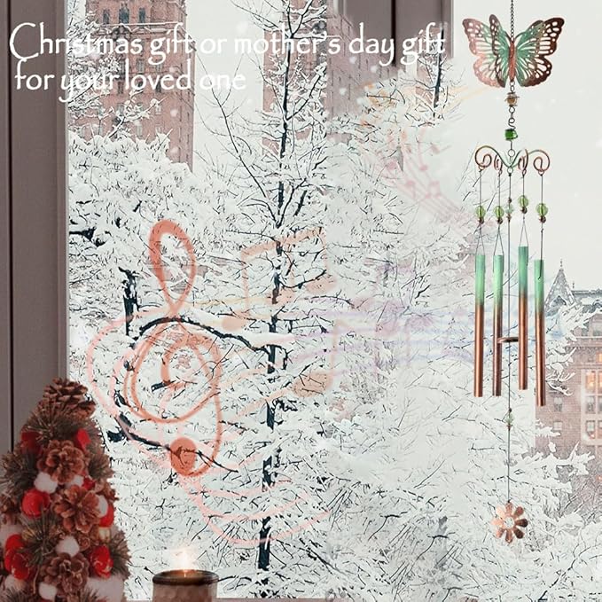 31in Retro Butterfly Wind Chimes for Outside,Butterfly Gifts for Women Mom Grandma Women Birthday Thanksgiving Christmas Mothers Day，Housewarming Gifts for Garden Porch Patio Home Decor