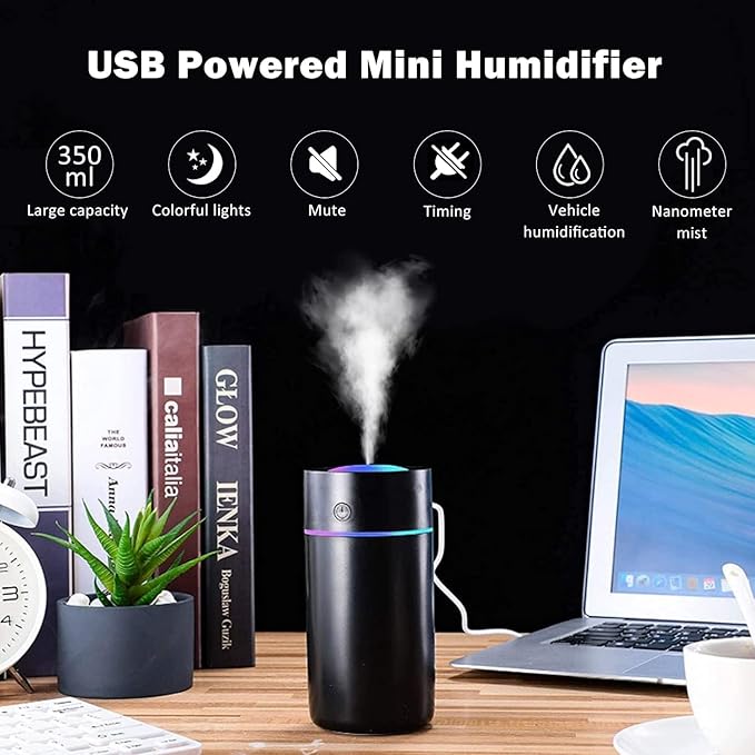 Mini Humidifier for Bedroom Portable with 7-color Lights, Auto Shut-Off Small Desk Humidifier [2 Mist Modes] Super Quiet USB Personal Humidifiers for Bedroom, Car, Office, Travel, Plants