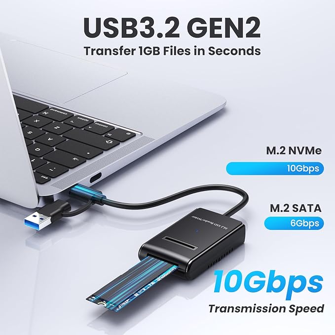 CY USB 3.0 USB-C Type-C Type-A to NVME M-Key M.2 NGFF SATA SSD Docking Horizontal External Cable Enclosure RTL9210B Chipset