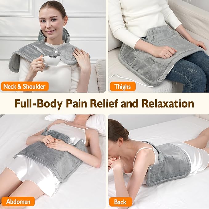 Electric Heating Pad for Neck and Shoulder with 6 Heating & 4 Timer Settings,Fast Heating Large Size Heated Wrap with Auto Shut Off & Machine Washable (Silver Gray, SN-S 22.8x16.5 inch)