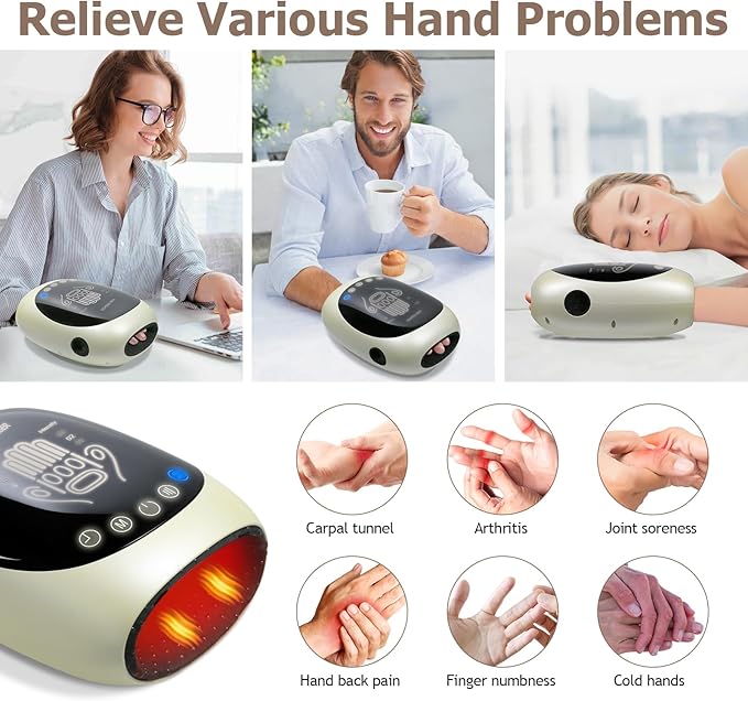 Hand Massager with Heat and Compression, Wireless Touch Hand Massager for Relieves Arthritis,Carpal Tunnel and Numbness in The Fingers