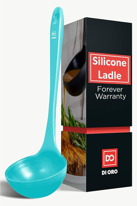 DI ORO Silicone Ladle - Heat-Resistant Large Kitchen Soup Spoon for Cooking & Serving - Nonstick Cookware Safe With Wide Bowl - Dishwasher Safe Utensil (Teal)