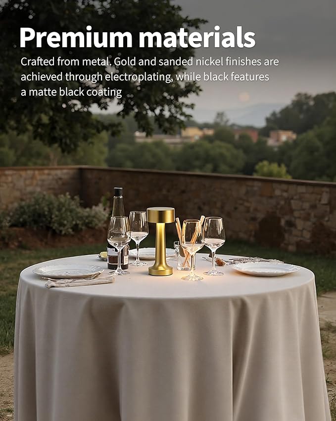 PUSU Cordless LED Gold Small Table Lamps Set of 2, Portable Rechargeable 4000mAh Battery Operated Desk Lamp, 3 Color Stepless Dimming for Kids, Restaurant, Bedside, Outdoor, Bar, Night Light, Gift