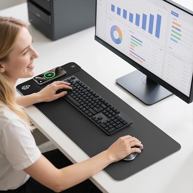 GIM PU Leather RGB Gaming Mouse Pad with 15W Magnetic Wireless Charging, 800x300x4mm LED Mouse Mat, 10 Light Modes, Non-Slip Rubber Base for PC MacBook Laptop