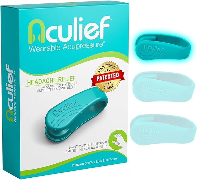 Aculief Acupressure Hand Clip - Stress Management & Hand Pressure Point Clip - On-the-Go Stress Support & Nurse Essentials - Cooling Face Ice Pack & Cold Eye Mask - X-Small, Teal