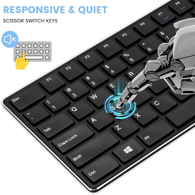 TIETI K01R Wireless Keyboard, 2.4G Slim and Compact Wireless Keyboard with Numeric Keypad, Long Battery Life, Lag-Free for PC Laptop Computer Windows, Black