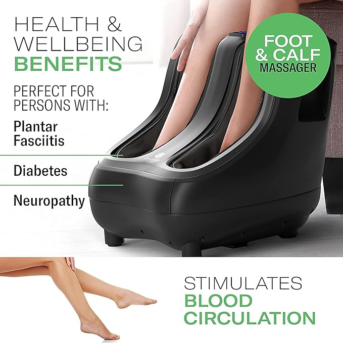 KoolerThings Shiatsu Heated Foot and Calf Massager Machine to Relieve Sore Feet, Ankles, Calfs and Legs, Deep Kneading Therapy, Relaxation Vibration and Rolling & Stimulates Blood Circulation