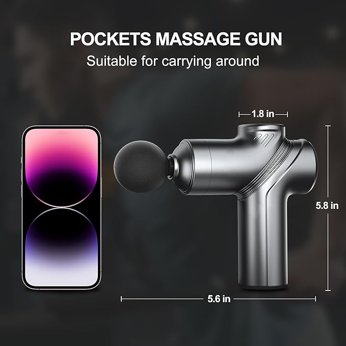 Massage Gun Deep Tissue，Portable Percussion Massager Gun for Athletes with 4 Massage Heads 6 Speeds for Fathers Day, Mother, Men, Women Holiday Gifts（Silver）