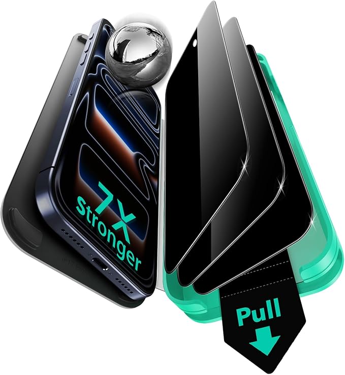 ESR 3 Pack 9H+ Glass for iPhone 17 Pro Privacy Screen Protector, [Military Grade Shatterproof & Highly Durable] Armorite Anti-spy Tempered Glass with UltraFit Tray