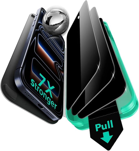 ESR 3 Pack 9H+ Glass for iPhone 17 Pro Privacy Screen Protector, [Military Grade Shatterproof & Highly Durable] Armorite Anti-spy Tempered Glass with UltraFit Tray