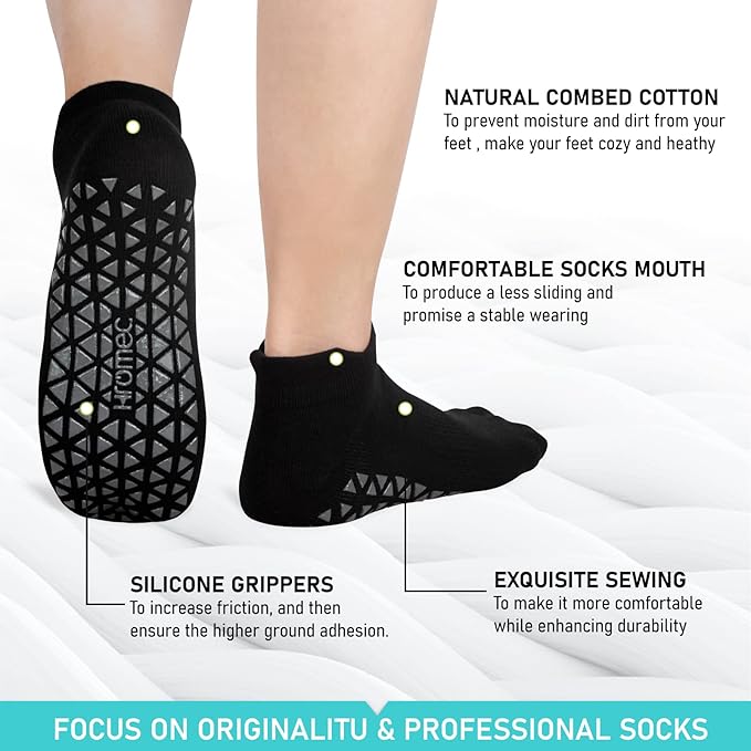Non Slip Yoga Socks with Grips for Pilates, Ballet, Barre, Barefoot, Hospital Anti Skid Socks for Women and Men
