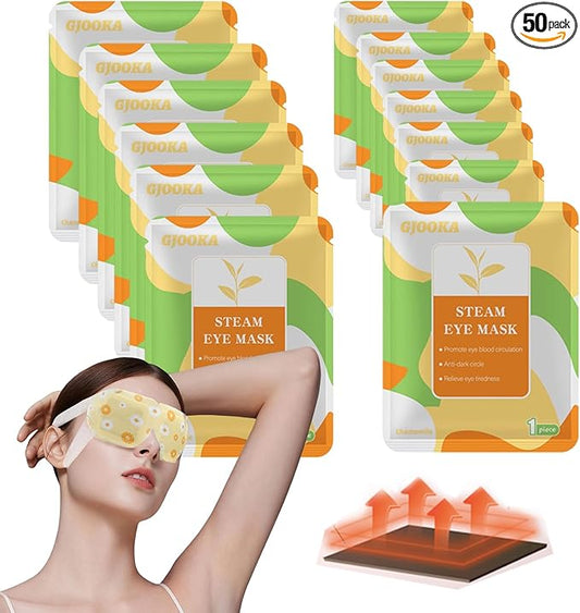50 Packs Steam Eye Mask for Dry Eyes, Self Heated Sleep Eye Mask Disposable Warm Compress for Eyes, Relieves Dry Eye Eye Strain, Dark Circles, Puffiness,Microgroove (Chamomile