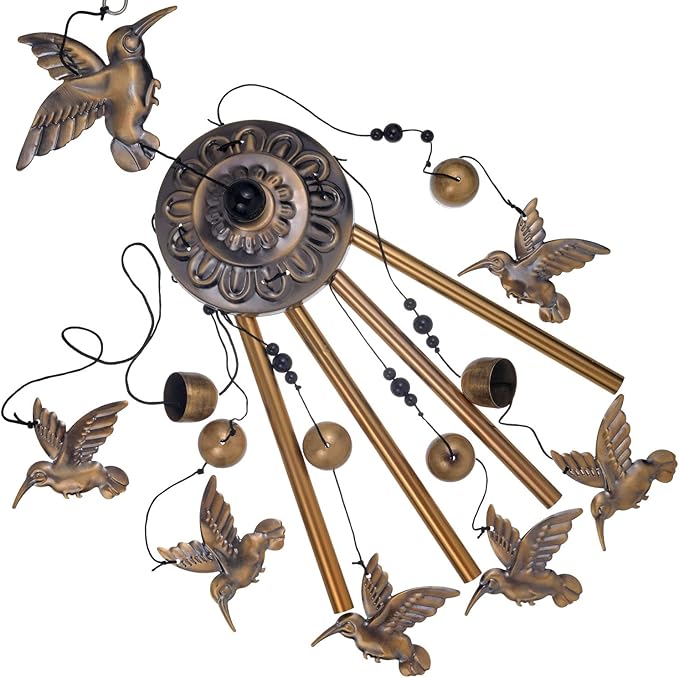 Hummingbird Wind Chimes for Garden, Gifts for Mom, Home, Balconies, Room, Patio, Indoor, Outdoor Hummingbirds Decoration, Hummingbird Wind Catcher, Bronze Memorial Wind Bell, Bird Wind Chimes Decor