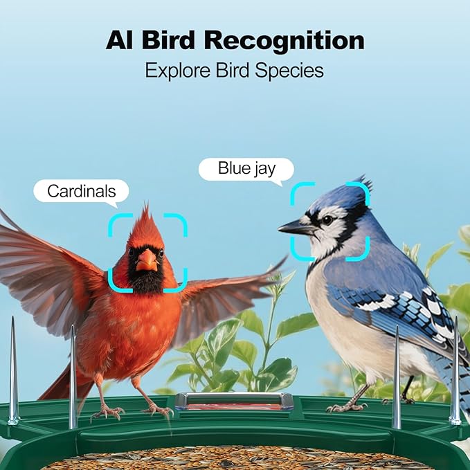 Bird Feeder with Camera,AI Identify Birds Species,FHD WiFi Outdoor Smart Bird Feeder Camera with Solar Powered,Real-Time Notice,Auto Record,IP65 Weatherproof Birds House with Cam,Ideal Gift for Family