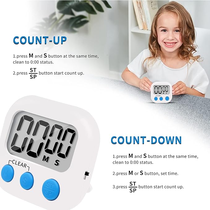 6 Pack Small Digital Kitchen Timer Magnetic Back and ON/Off Switch,Minute Second Count Up Countdown (Multicolored)