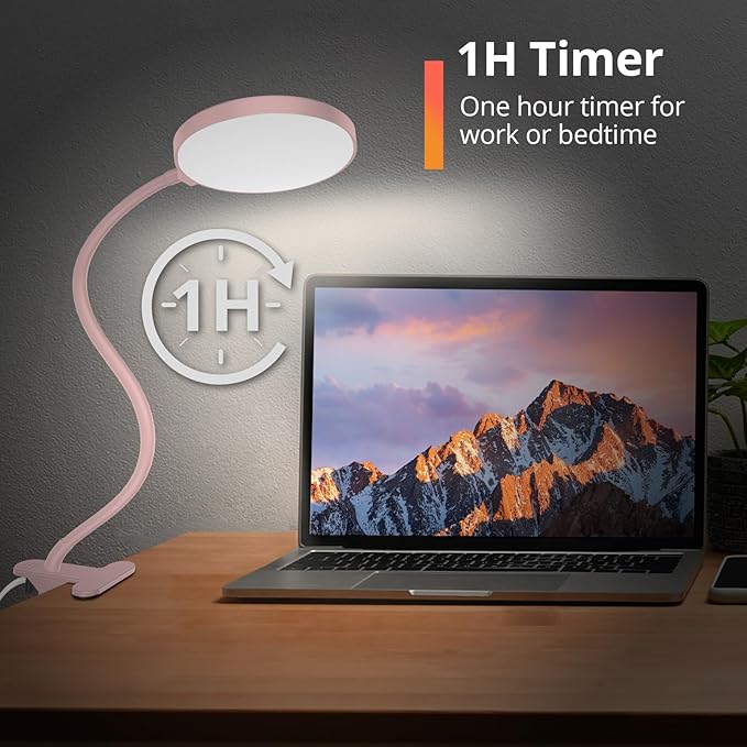 Reading Light with Remote, LED Desk Lamp Clip on [1H Timer & Nightlight] RA>95 Dimmable Flexible Gooseneck, Reading Lamp with Clamp for Table - 4.7'' (Adapter Included)