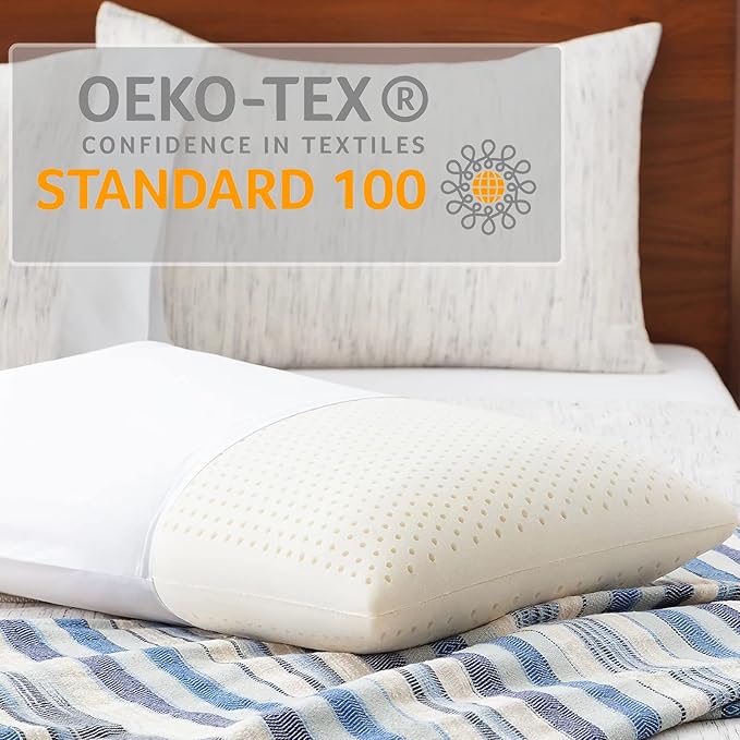 100% Natural Talalay Latex Sleeping Bed Pillow - Luxury Soft Queen Size Pillow for Side, Back, and Stomach Sleepers - Removable Breathable Cotton Cover (Queen Size)