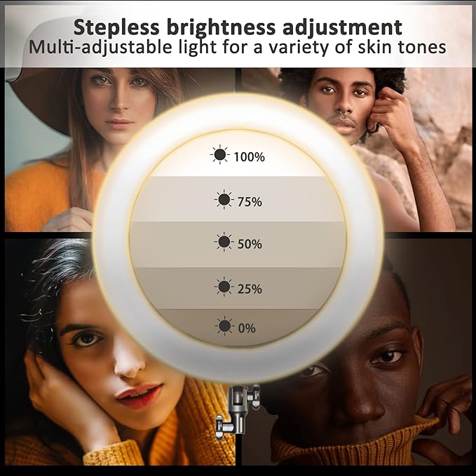 Ring Light with Stand, 19in LED Selfie Circle Light, Max 8ft/2.5m Tripod Stand, 3 Holders for iPhone, Remote Control, 6300K Color Temperature for Live Streaming, Barber, Makeup, YouTube, Tiktok