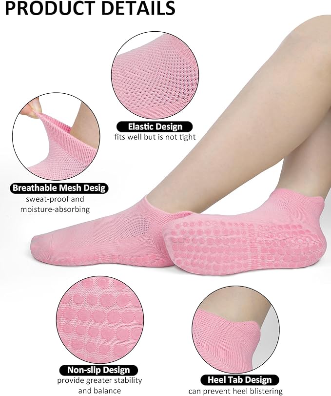 6 Pairs Pilates Socks for Women, Non Slip Yoga Socks with Grips for Barre Ballet Athletic Workout Barefoot Hospital