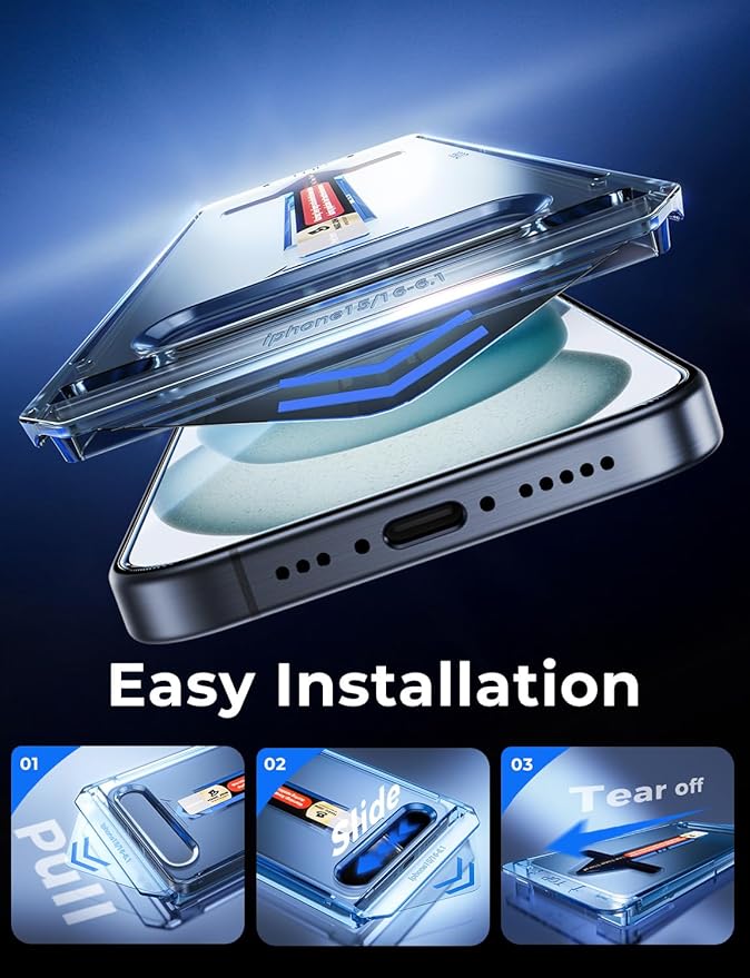 MAGIC JOHN 2 Pack for iPhone 15 Tempered Glass Screen Protector 6.1 inch [Not Max], Auto Dust-Elimination Installation, Bubble Free, Dynamic Island Compatible, HD Clear, Easy Installation
