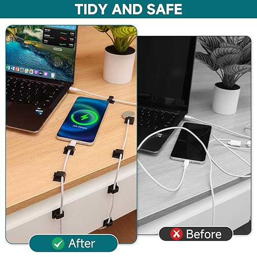 63pcs Black Cable Management,Adhesive Cable Clips,Cord Organizer ID 032" X0.2",Cord Clips for Wires on Wall,Under Desk,Nightstand,PC,TV,Outdoor Lights Strip,Plant Clips for Climbing Plants