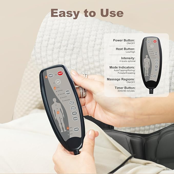 Vibration Back Massager with Heat, Massage Chair Pad with 10 Vibration Motors & 2 Heating Levels, Chair Massager for Recliner, Office Chair, Sofa