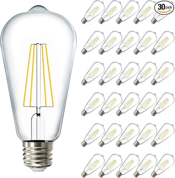 Sunco 30 Pack Edison Bulbs LED ST64, Clear Vintage Filament Waterproof Bulb, 800 LM, 8W (60W Equivalent), ST19, 2700K Soft White, E26 Medium Base, Decorative Dimmable UL
