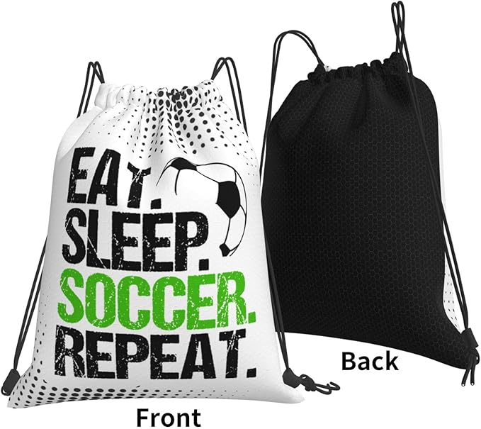 Eat Sleep Soccer Drawstring Backpack Gym String Bag Water Resistant Drawstring Sackpack Sport For Womens Mens