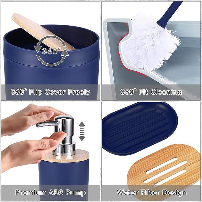 iMucci Bathroom Accessories Bathroom Sets with Shower Curtain, Bath Towel Set, Trash Can, Toilet Brush, Soap Dispenser, Bathroom Accessories Set Complete