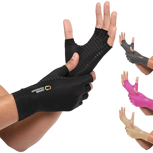 Copper Compression Arthritis Gloves | Fingerless Arthritis Carpal Tunnel Pain Relief for Men & Women | Hand Support Wrist Brace for Neuropathy, Rheumatoid, Tendonitis, Swelling, Crocheting, Typing XS