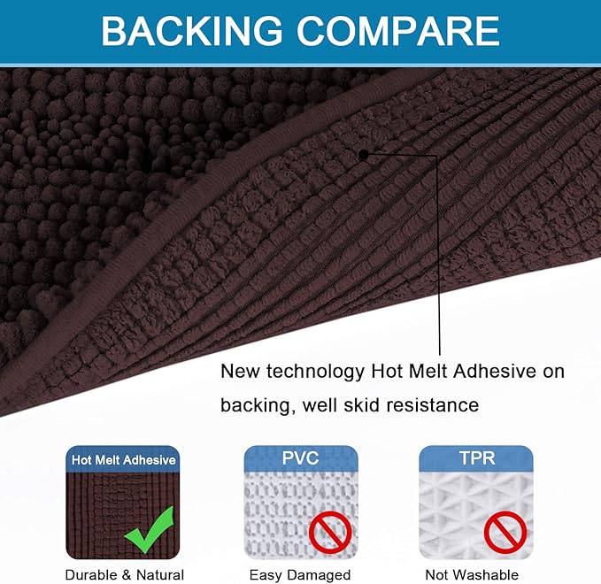 Non Slip Thick Shaggy Chenille Bathroom Rug Mat Set Extra Soft and Absorbent Striped Floor Rugs, 2 Piece, Machine-Washable