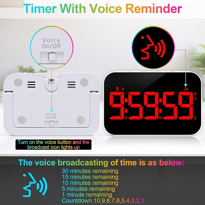 Digital Kitchen Timer Magnetic Countdown Countup Timer with Large LED Display Volume Adjustable with Sound Alert Function Easy for Cooking and for Seniors and Kids to Use-Red