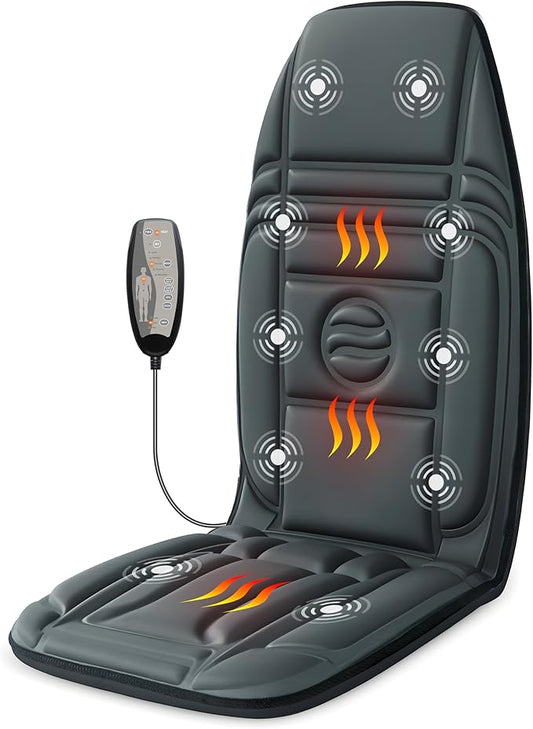 Vibration Back Massager with Heat, Massage Chair Pad with 10 Vibration Motors & 2 Heating Levels, Chair Massager for Recliner, Office Chair, Sofa