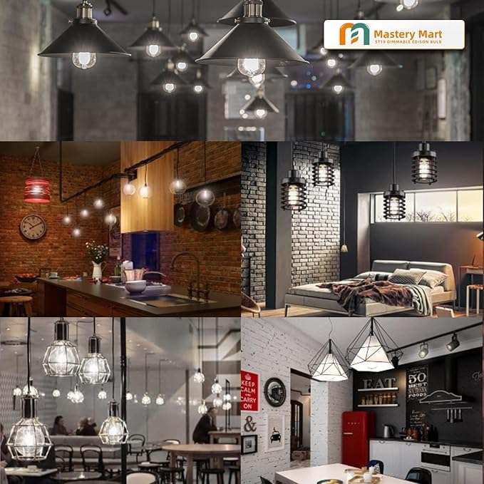 MASTERY MART 24 Pack Vintage LED Edison Bulbs, E26 Led Bulb 5.5W Equivalent to 60W, Dimmable, 5000K Daylight White, High Brightness ST19 Antique LED Filament Bulbs, Clear Glass