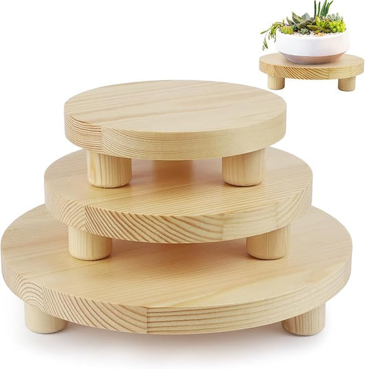 Wood Plant Stand Indoor Outdoor,Plant Stand Risers,Wooden Stool Display Stand for Planter Table,Small Planter Tray for Decor,3PCS,Natural