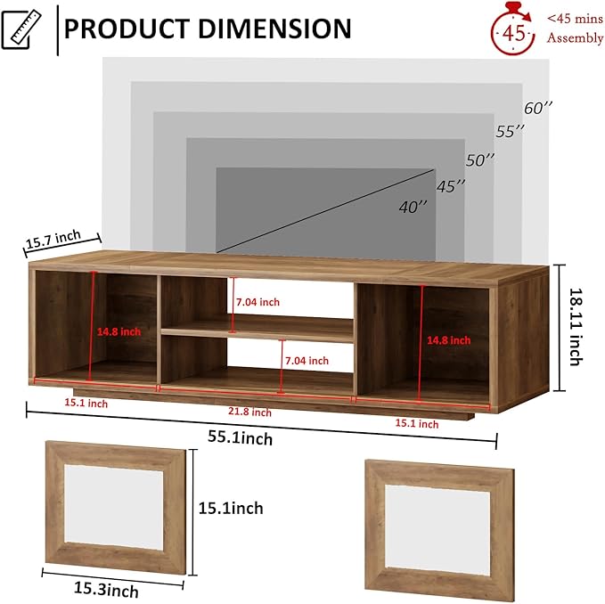 HSH 55" TV Stand for TVs up to 60 Inch, Entertainment Center with Sliding Doors and Under TV Storage Cabinet,Modern TV Media Console Wood for Living Room and Bedroom,Rustic Oak