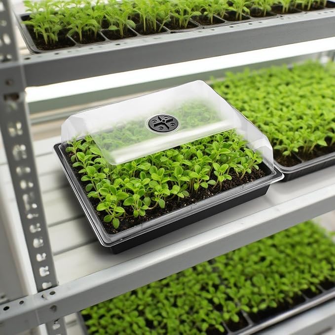 Leak-Proof Seed Starter Trays with 4" Humidity Dome & Drip Tray - 5-Pack Heavy-Duty Plastic Propagation Kit for Herbs, Microgreens, Indoor Gardening, Durable Reusable Plant Growing Trays