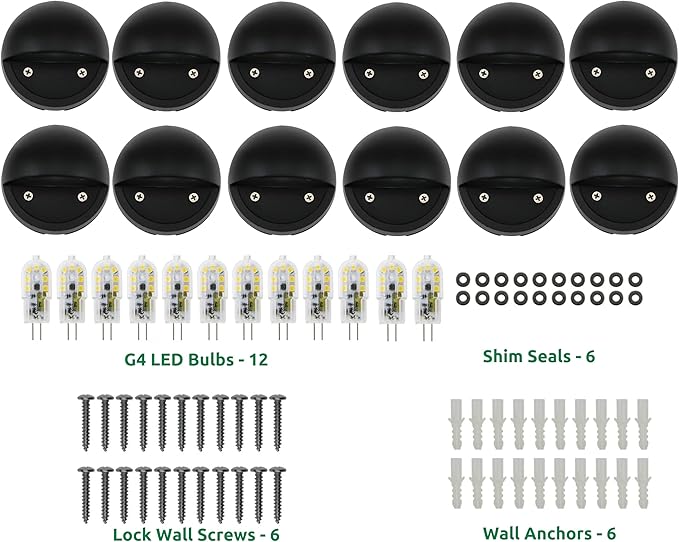 Lumina Lighting® 2W Landscape Deck Lights (12 Pack) | Low Voltage Landscape Deck Lights Waterproof - Outdoor Patio Step Deck Lighting 12V 3000K Replaceable G4 LED Bulb Included DSL0103-BKLED12 (Black)