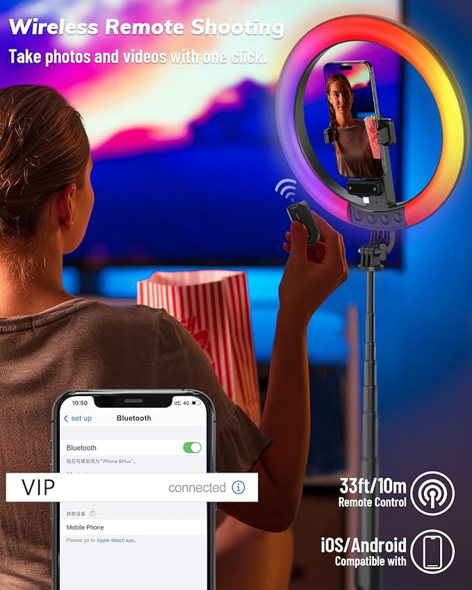 Vlogging Kit for iPhone/Android - 10" Selfie Ring Light with 74" Tripod Stand & Phone Holder, Tripod for iPhone with Light and Microphone, YouTube Starter Kit for TikTok/Makeup/Content Creator