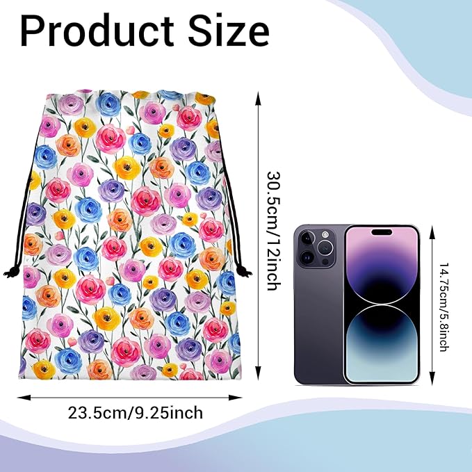 Colorful Floral Gymnastics Grip Bag Lightweight Drawstring Athlete String Bag for Women Sport Grips