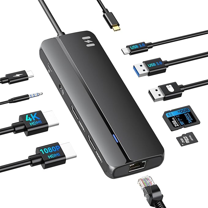 Selore Docking Station for MacBook Pro Air Windows,10 in 1 Dual HDMI Adapter for Mac Pro Air,USB C Hub for MacBook Docking Station Dual Monitor with 2 HDMI,Ethernet,PD,USB C,2 USB A,SD/TF for M1 M2