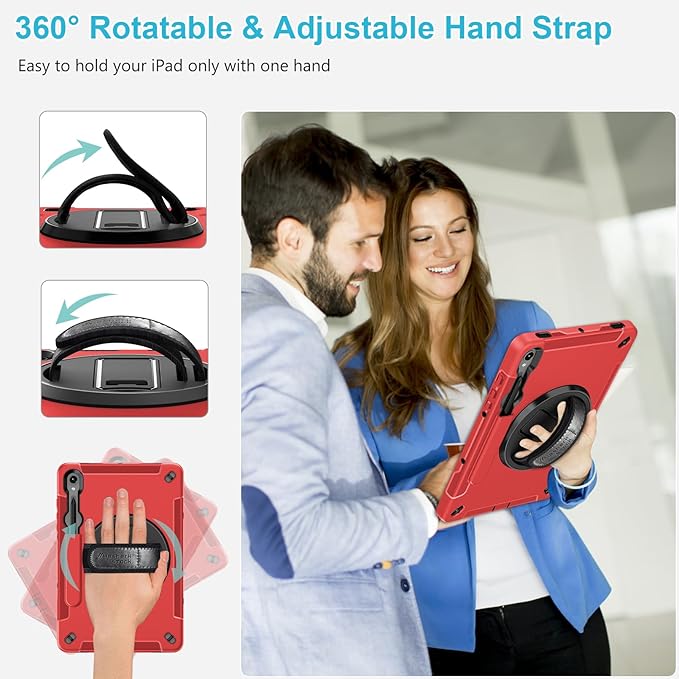 Case for Galaxy Tab S10 FE &S9 FE 10.9"/S9 11 Inch: TPU Cover for Samstng Tablet S10 FE/ 2025/ S9 FE & S9 2023 5G with Screen Protector- Stand- Handle-Shoulder Strap-S-Pen Holder-Red
