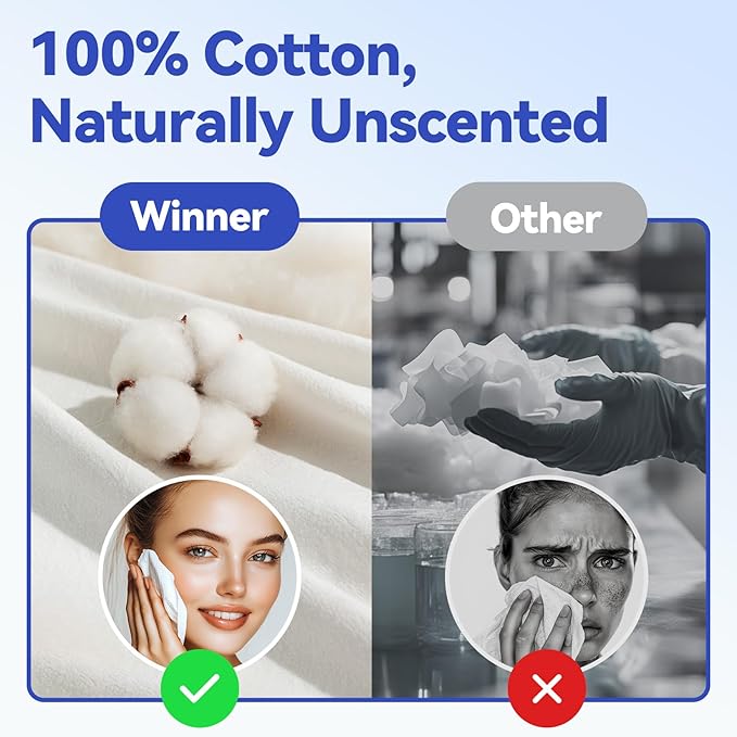 Winner Face Towels, 100% USDA Biobased Facial Towelettes XL, Disposable Face Towel for Sensitive Skin, Ultra Soft Makeup Remover Dry Wipes, Odor-Free, 110 Count, 2 Pack