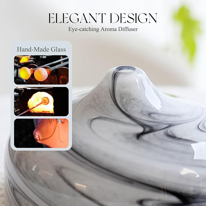 Porseme 500ml Glass Essential Oil Diffuser Aromatherapy Ultrasonic Cool Mist Humidifier 15-21 Running Hours Waterless Auto-Off Air Diffusers for Sleeping,Yoga,Office Working,Spa and Rest (Ink)