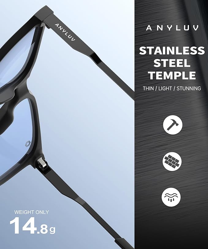 ANYLUV Blue Light Glasses for Men, Computer Gaming Glasses men, Stylish Anti Eyestrain Blue Light Blocking Glasses Men