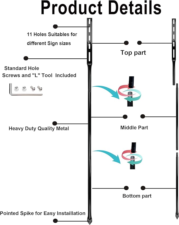 2Pack Metal Stakes for Yard Signs, 54 Inches Heavy Duty Metal Posts, with Hardware, Black