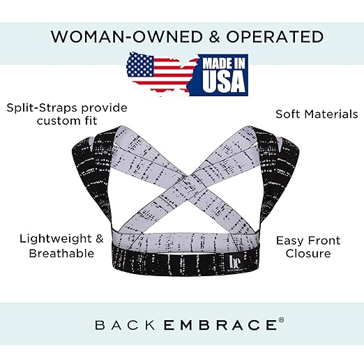 BackEmbrace Posture Corrector for Women and Men - Made in USA - Slim and Adjustable Shoulder Brace - Back Brace for Back Pain Relief - Black Drizzle XS/S