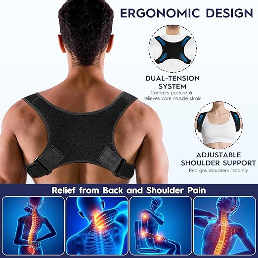 Back Brace Posture Corrector for Men Women - Bionic System Newly Adjustable Upper Back Support Shoulder Posture Brace, Back Straightener Neck Pain Relief 004-P