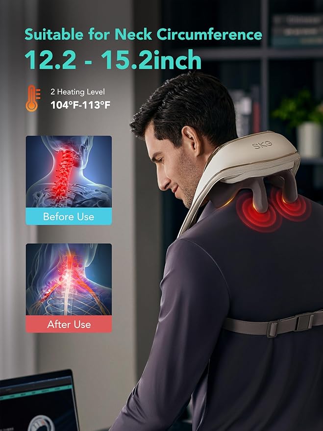 SKG 2025 Neck Massager for Pain Relief Deep Tissue 6D Kneading with Heat Cordless Neck and Shoulder Massage Gifts for Men and Women H5 mini